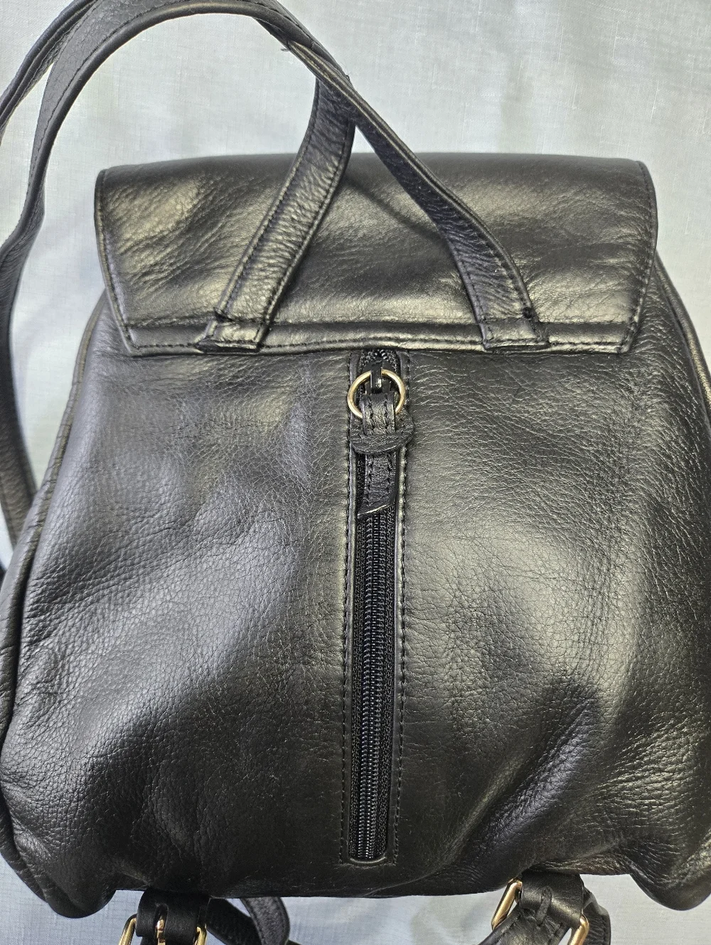 Vintage Liz Claiborne Black Leather Mini Backpack Gold LC Zipper Pulls